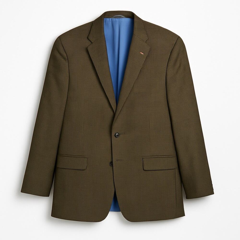 Chaps Men’s Blazer Jacket Brown Micro Houndstooth Sport Coat Size 40R